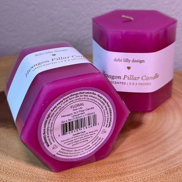 Debi Lilly Pink Hexagon Pillar Candle 2ct - Picture 3 of 4